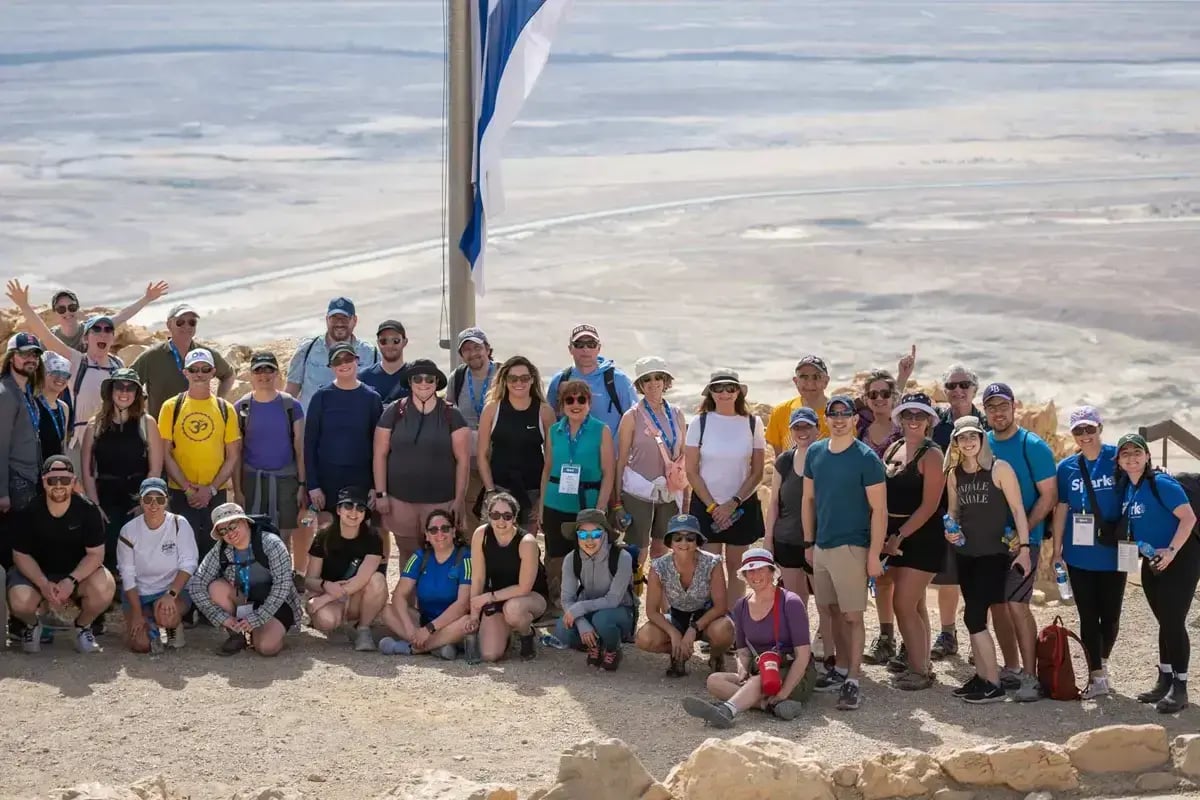 Large group of Jewish travelers from Boston participating in a CJP immersive travel experience in Israel